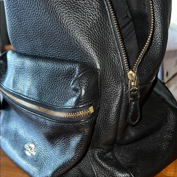 Coach Black Leather Backpack with Gold Accents - Picture 5 of 5